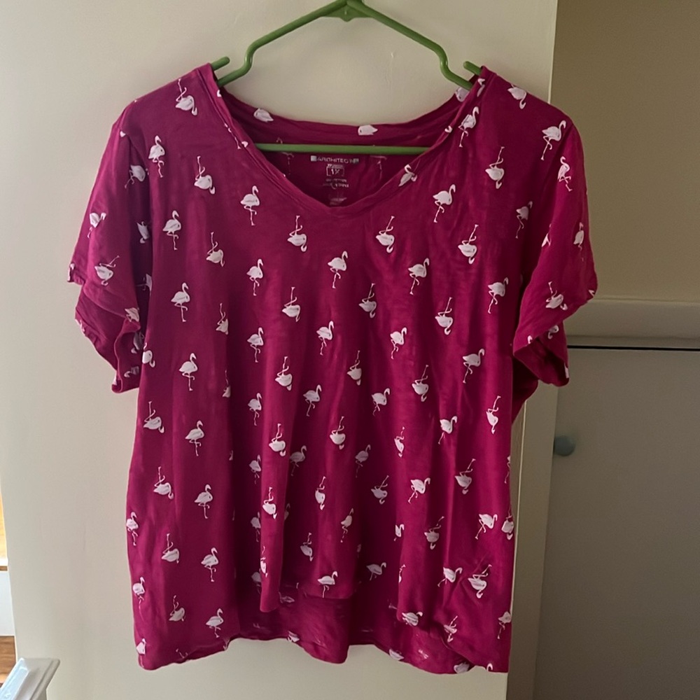 Fuchsia V-Neck Tee with Fun Flamingo Print